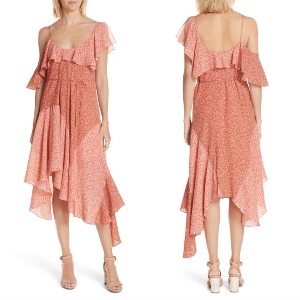 NWT Joie 100% Silk Asymmetrical Dress Floral Off Shoulder Flowy Feminine XS